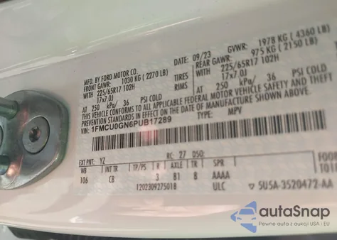 2023 Ford Escape Active z USA, uszkodzony, nr VIN 1FMCU0GN6PUB17289